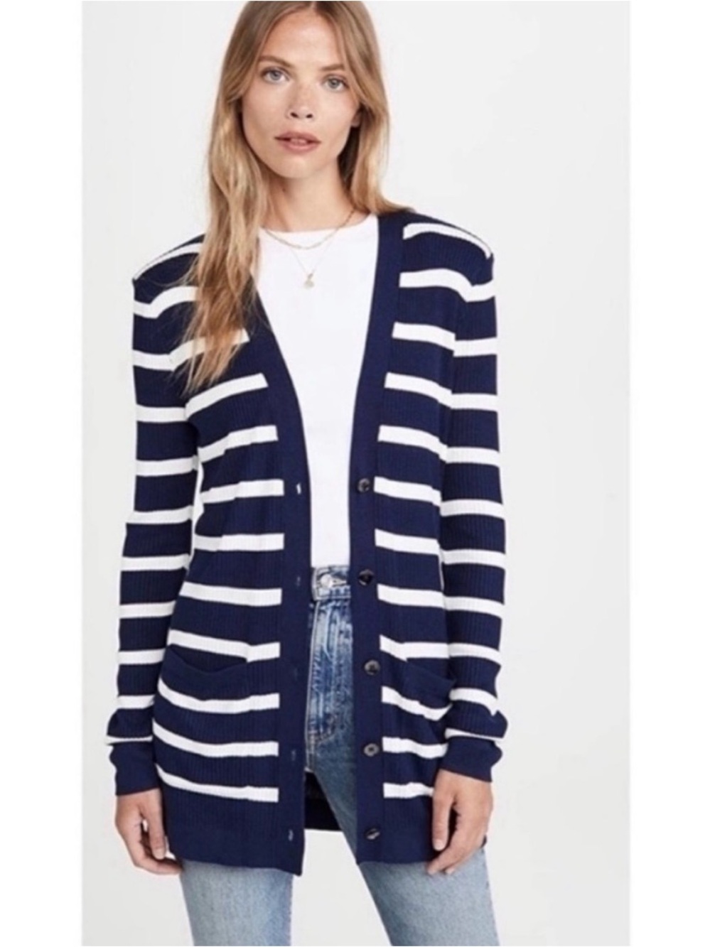 L’Agence Corbin Navy Stripe Button Front Cardigan Nautical Sweater Small